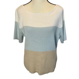 Liz Claiborne Women's Ribbed Colorblock Knit Top Large T-Shirt Nautical Coastal